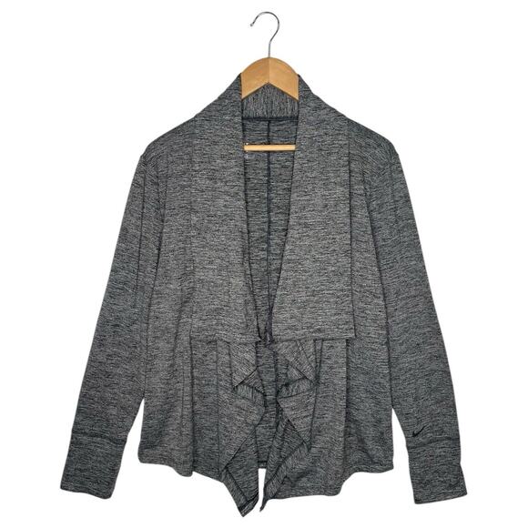 Nike Yoga Top Womens M Dri Fit Open Front Drape Cardigan Heathered Athletic Gray - Picture 2 of 16